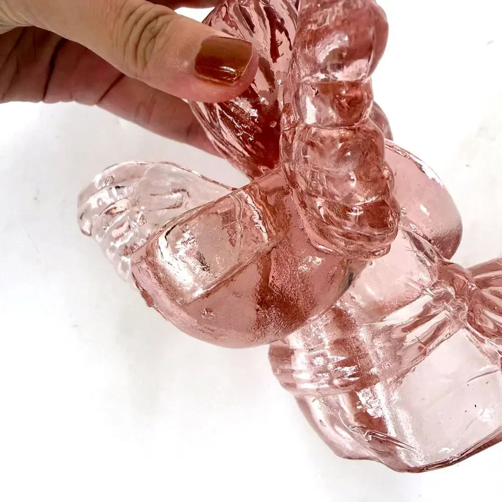 Vintage 1960s Pink Pressed Glass Cherub Angel Candle Holders Set of 2